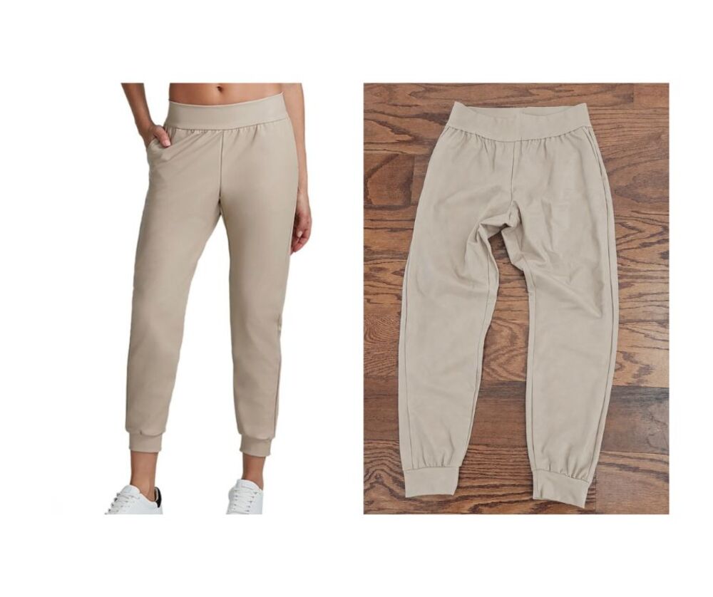 Commando Faux Leather Jogger Pant Beige Brown Women XS Pockets Athleisure Casual